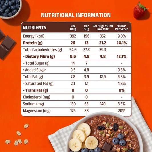 Pintola 26g High Protein Dark Chocolate Oats 1kg, No Refined Sugar, with Almonds, Raisins, Pumpkin & Chia Seeds, 9.6g Fibre, Rolled Oats for Weight management, Breakfast Cereals