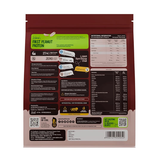 Alpino Supernatural Peanut Protein Powder, Thandai Fusion, 27g Protein per Scoop, 5.9g BCAAs, 0 Added Sugar, 1kg
