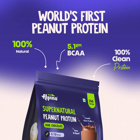 ALPINO Supernatural Peanut Protein Powder Dark Chocolate 1kg – Roasted Peanuts, Cocoa Powder & Monk Fruit - 24g Protein, 5.1g BCAAs, No Added Sugar