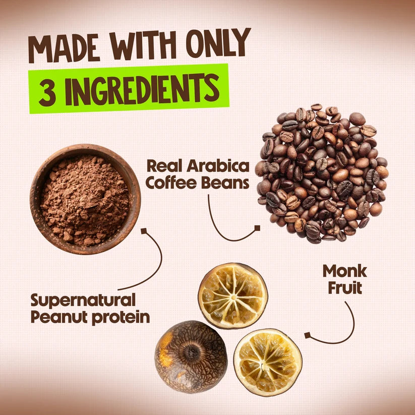 Alpino Supernatural Peanut Protein Powder Cold Coffee 1kg - 25g Plant Based Protein, 5.8g BCAAs, Real Coffee Beans, Vegan