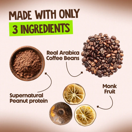 Alpino Supernatural Peanut Protein Powder Cold Coffee 1kg - 25g Plant Based Protein, 5.8g BCAAs, Real Coffee Beans, Vegan