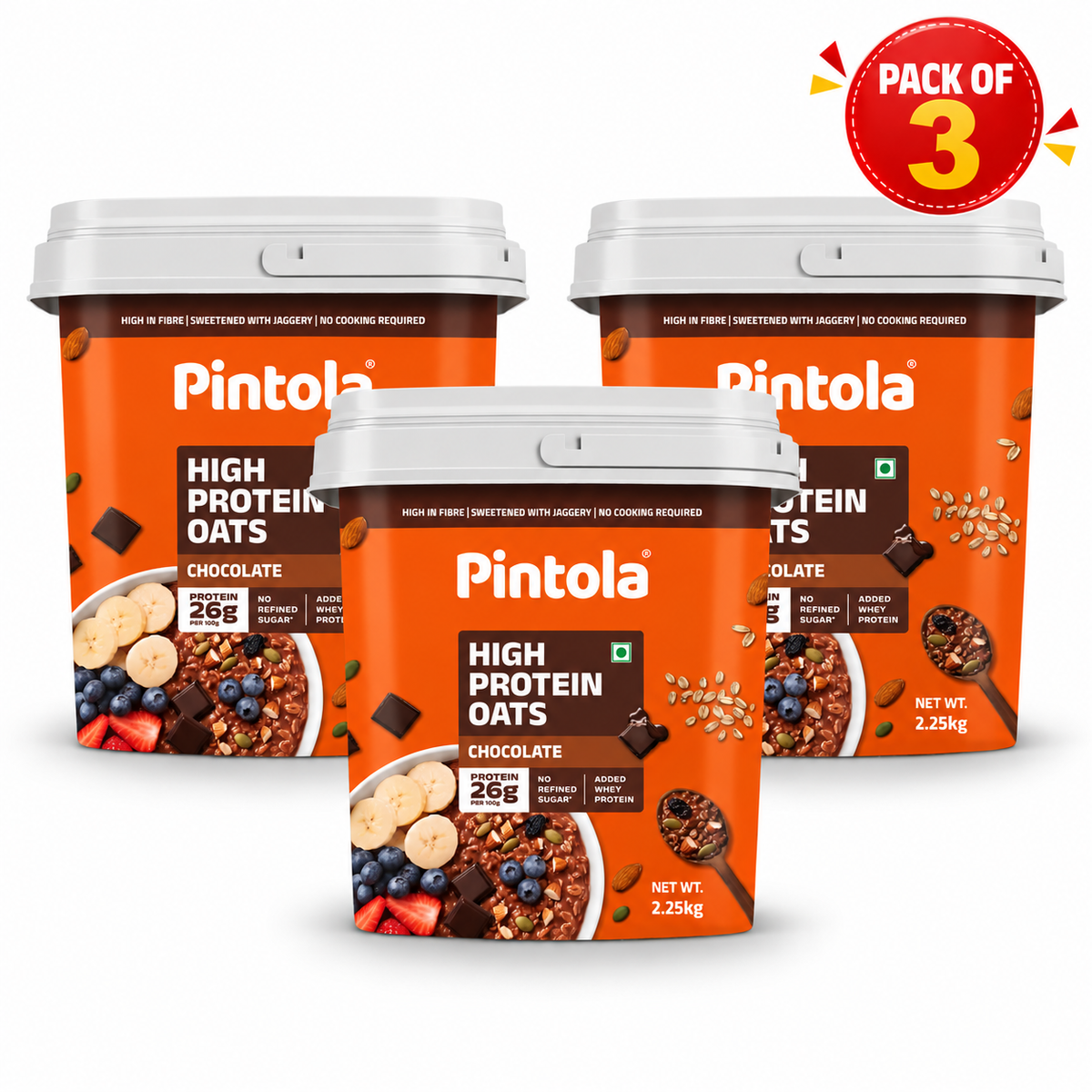 Pintola 26g High Protein Dark Chocolate Oats 1kg, No Refined Sugar, with Almonds, Raisins, Pumpkin & Chia Seeds, 9.6g Fibre, Rolled Oats for Weight management, Breakfast Cereals